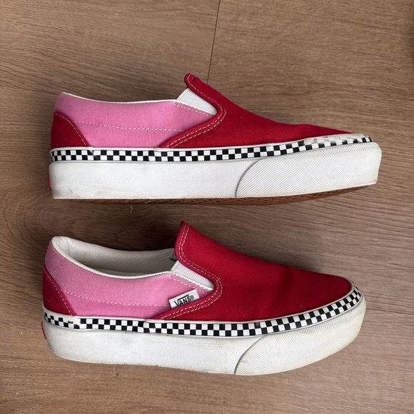 Vans Shoes - Vans Red & Pink Platform Slip-On Sneakers with Checkered Accent